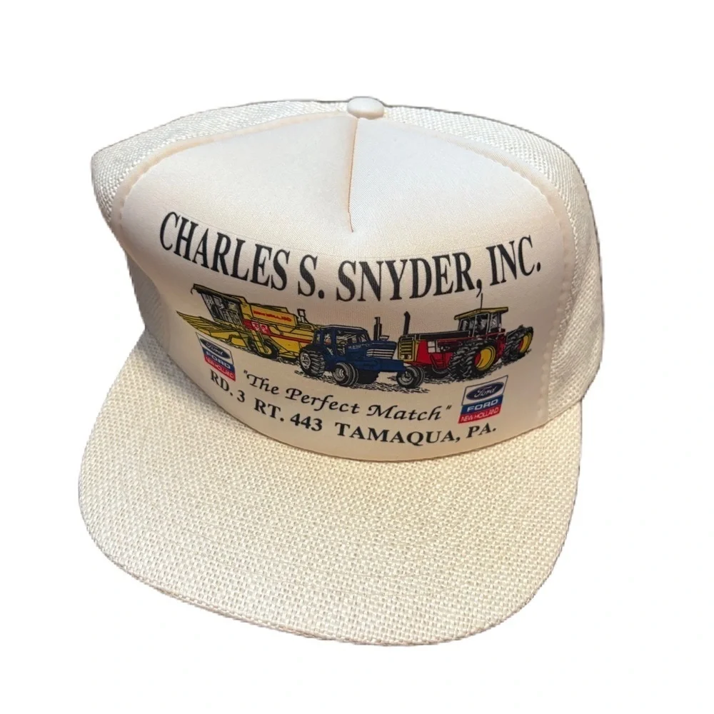 Vintage Ford New Holland Wicker Trucker Hat 90s SnapBack Mesh Tan Cream Tractor